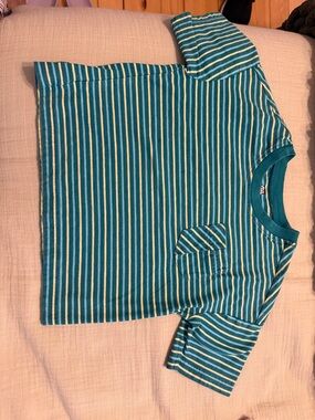 Tea Collection Teal, Light Blue & Yellow Striped Kids Tee